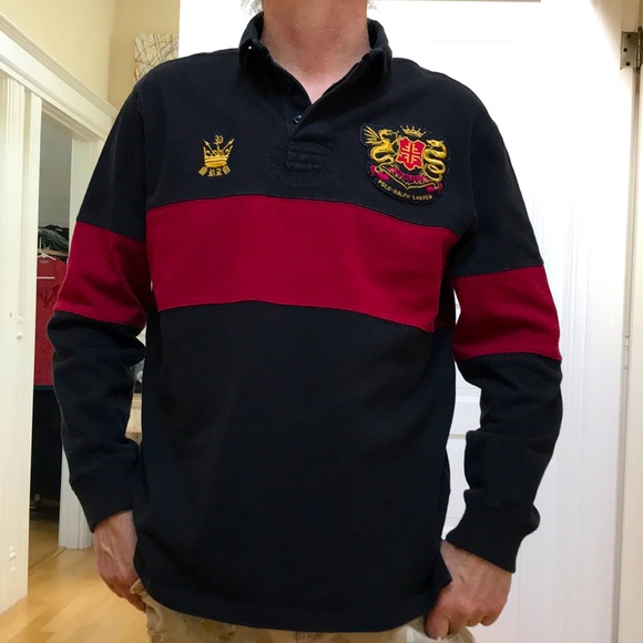 Polo Ralph Lauren Other - Vintage Polo by Ralph Lauren Rugby jersey Sz M stripes black red PRL crest crown